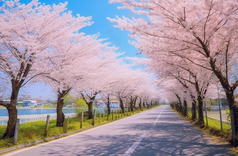 唯美道路两边的粉色樱花盛开浪漫,高清,摄影图,摄影图片,图片大全,摄影图免费下载